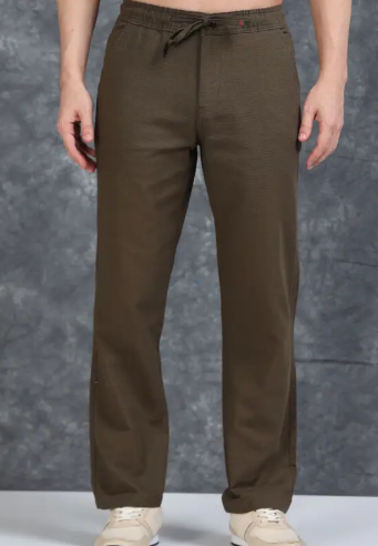 Roadster  Men Relaxed Brown Pure Linen Trousers